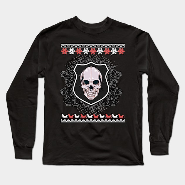 Ugly X-Mas Metal Skull Long Sleeve T-Shirt by InkDoneRight